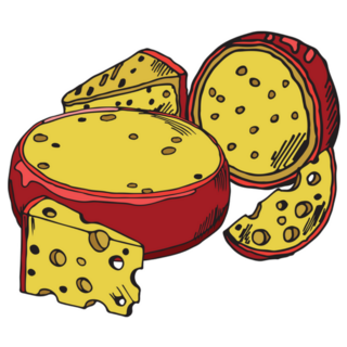 Set Of Cheeses In A Red Package Sticker