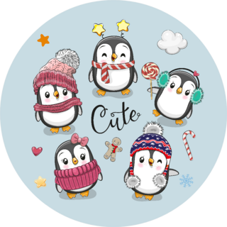 Set Of Cute Cartoon Christmas Penguins Sticker