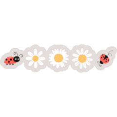 Set Of Daisy Flowers And Ladybug Sticker