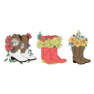 Set Of Floral Cowboy Boots Sticker