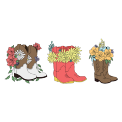 Set Of Floral Cowboy Boots Sticker