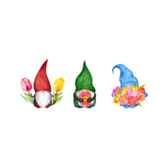 Set Of Gnomes With Flowers Tulips Watercolor Netherlands Sticker