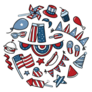 Set Of Hand Drawn 4th Of July Doodles Circle Sticker