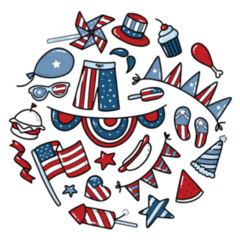 Set Of Hand Drawn 4th Of July Doodles Circle Sticker