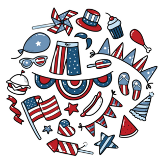 Set Of Hand Drawn 4th Of July Doodles Circle Sticker