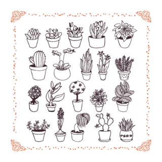 Set Of Hand Drawn Plants In Pots Doodles Sticker