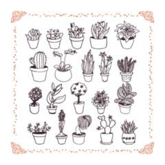 Set Of Hand Drawn Plants In Pots Doodles Sticker