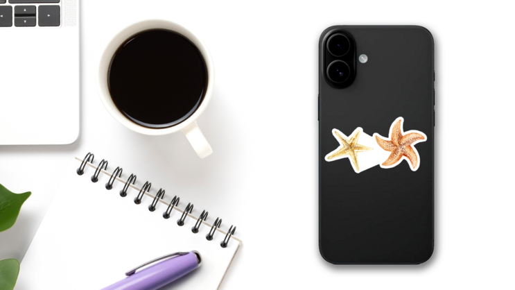 Set Of Hand Painted Watercolor Starfishes Sticker on a Phone (New) example