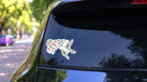 Set Of Hummingbird Birds In Flight Pink Fuchsia Flowers Sticker on a Rear Car Window (New) example