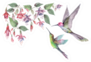 Set Of Hummingbird Birds In Flight Pink Fuchsia Flowers Sticker