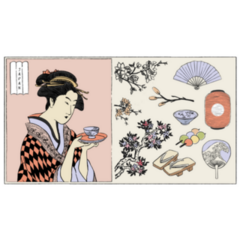 Set Of Japan Elements, Geisha Woman Sticker