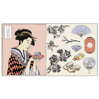 Set Of Japan Elements, Geisha Woman Sticker