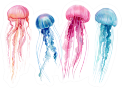 Set Of Jellyfish Colorful Watercolor Illustration Sticker