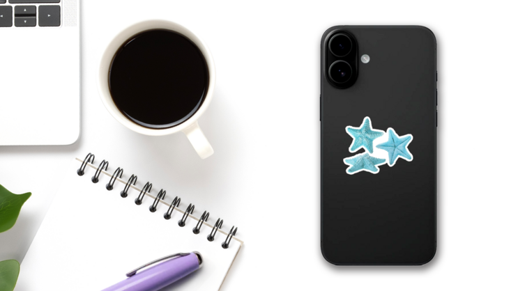 Set Of Light Blue Starfishes Isolated Sticker on a Phone (New) example