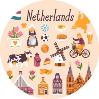 Set Of Netherlands Symbols Travel Illustration Sticker