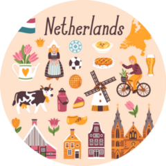 Set Of Netherlands Symbols Travel Illustration Sticker