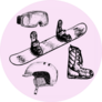 Set Of Snowboarding Equipment On Pink Sticker