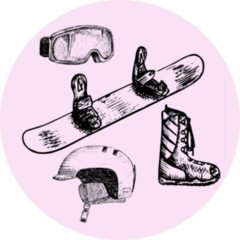 Set Of Snowboarding Equipment On Pink Sticker