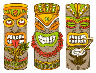 Set Of Three Wooden Tiki Idols Sticker