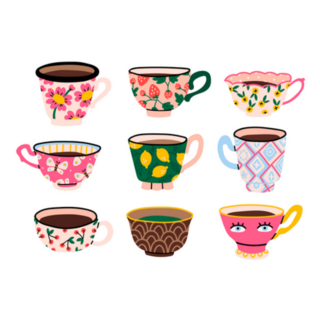 Set Of Various Tea Cup Illustrations Sticker