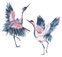 Set Of Vintage Watercolor Pair Red Heads Cranes Sticker