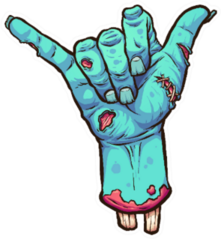 Severed Zombie Hand Making The Hang Loose Shaka Sign Sticker