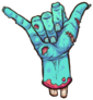 Severed Zombie Hand Making The Hang Loose Shaka Sign Sticker