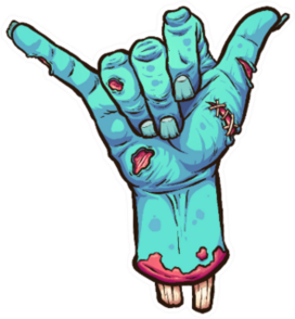 Severed Zombie Hand Making The Hang Loose Shaka Sign Sticker