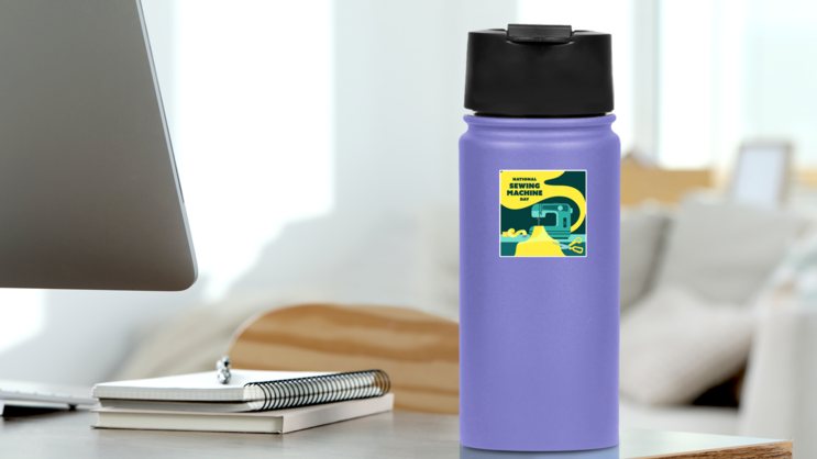 Sewing Machine Day Sticker on a Water Bottle (New) example