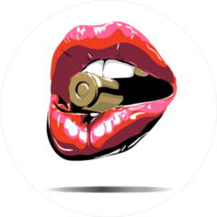 Sexy Biting Red Lips With Gold Metal Bullet Sticker