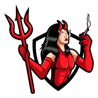 Sexy Halloween Red Devil Girl Smoking Sticker