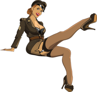 Sexy Military Pilot Uniform Pin Up Girl Sitting Sticker