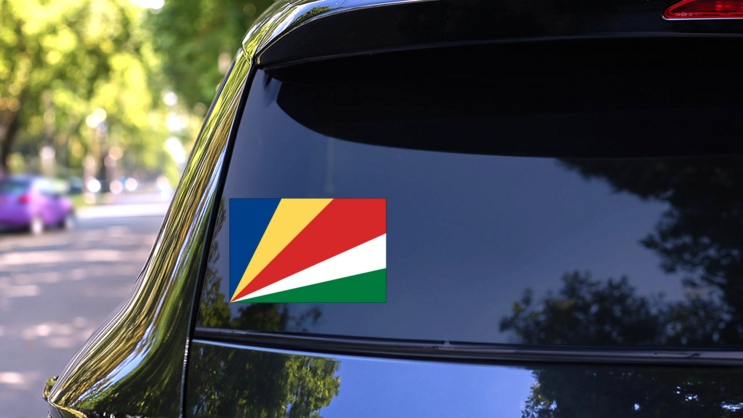 Seychelles Country Flag Sticker on a Rear Car Window (New) example