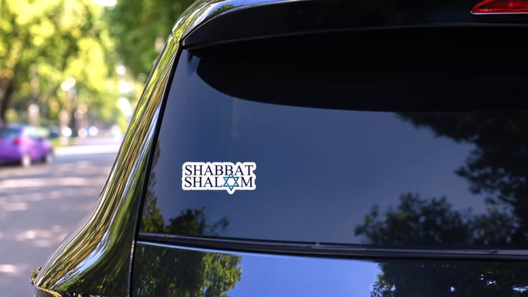 Shabbat Shalom Hebrew Lettering Sticker on a Rear Car Window (New) example