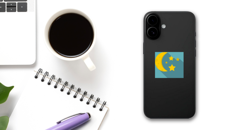 Shadowed Stars And Moon Sticker on a Phone (New) example