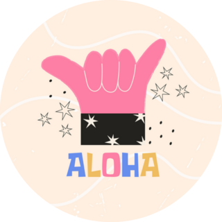 Shaka Hand Hawaiian Aloha Text Illustration Sticker
