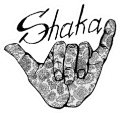 Shaka Surfers Hand In Vintage Style With Lettering Sticker