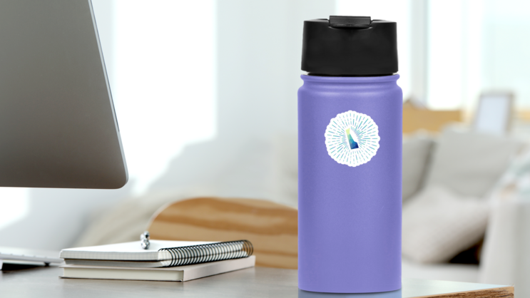 Shape Of Delaware, Polygonal Sunburst Sticker on a Water Bottle (New) example