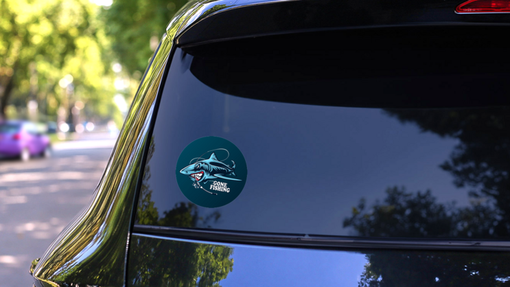 Shark Fishing Logo Sticker on a Rear Car Window (New) example