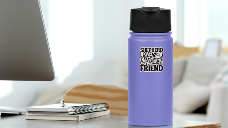 Shepherd Love Sticker on a Water Bottle (New) example