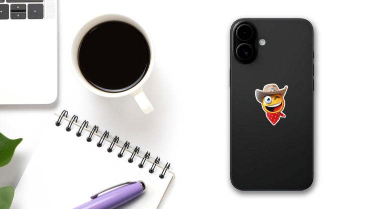 Sheriff Cowboy Emoji Sticker on a Phone (New) example