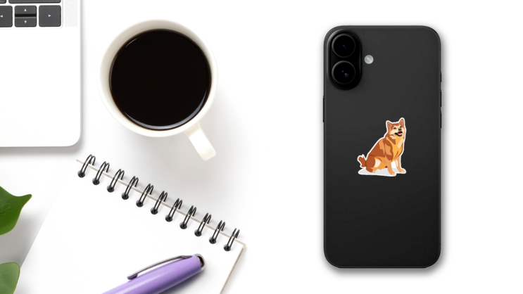 Shiba Dog Detailed Sticker on a Phone (New) example
