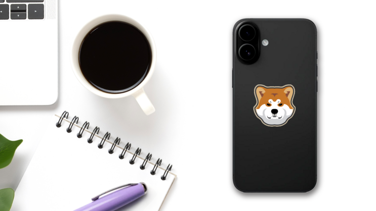 Shiba Inu Brown Sticker on a Phone (New) example