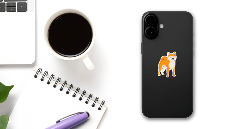 Shiba Inu Foxlike Sticker on a Phone (New) example