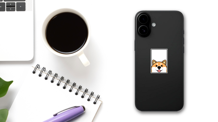 Shiba Inu In Frame Sticker on a Phone (New) example