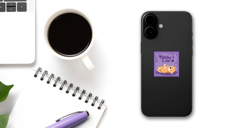 Shiba Inu Purple Sticker on a Phone (New) example