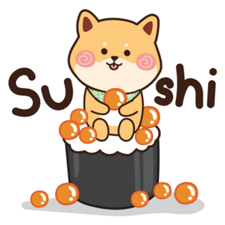 Shiba Sits On Sushi Sticker