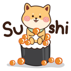 Shiba Sits On Sushi Sticker