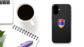 Shield Armenia Sticker on a Phone (New) example