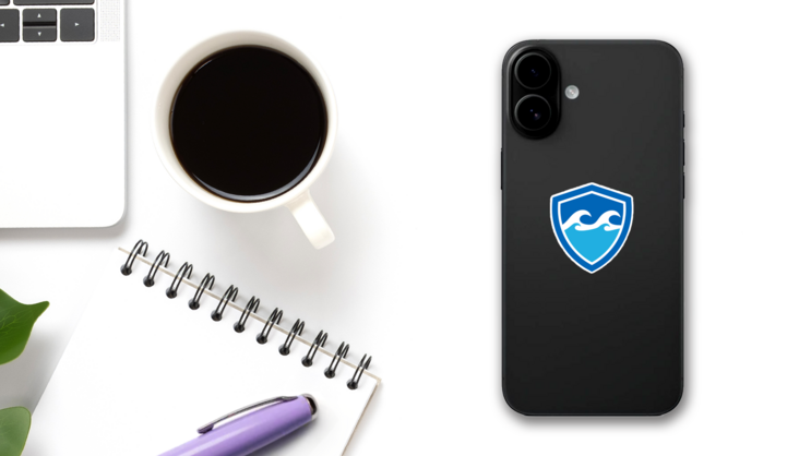 Shield Ocean Icon Sticker on a Phone (New) example